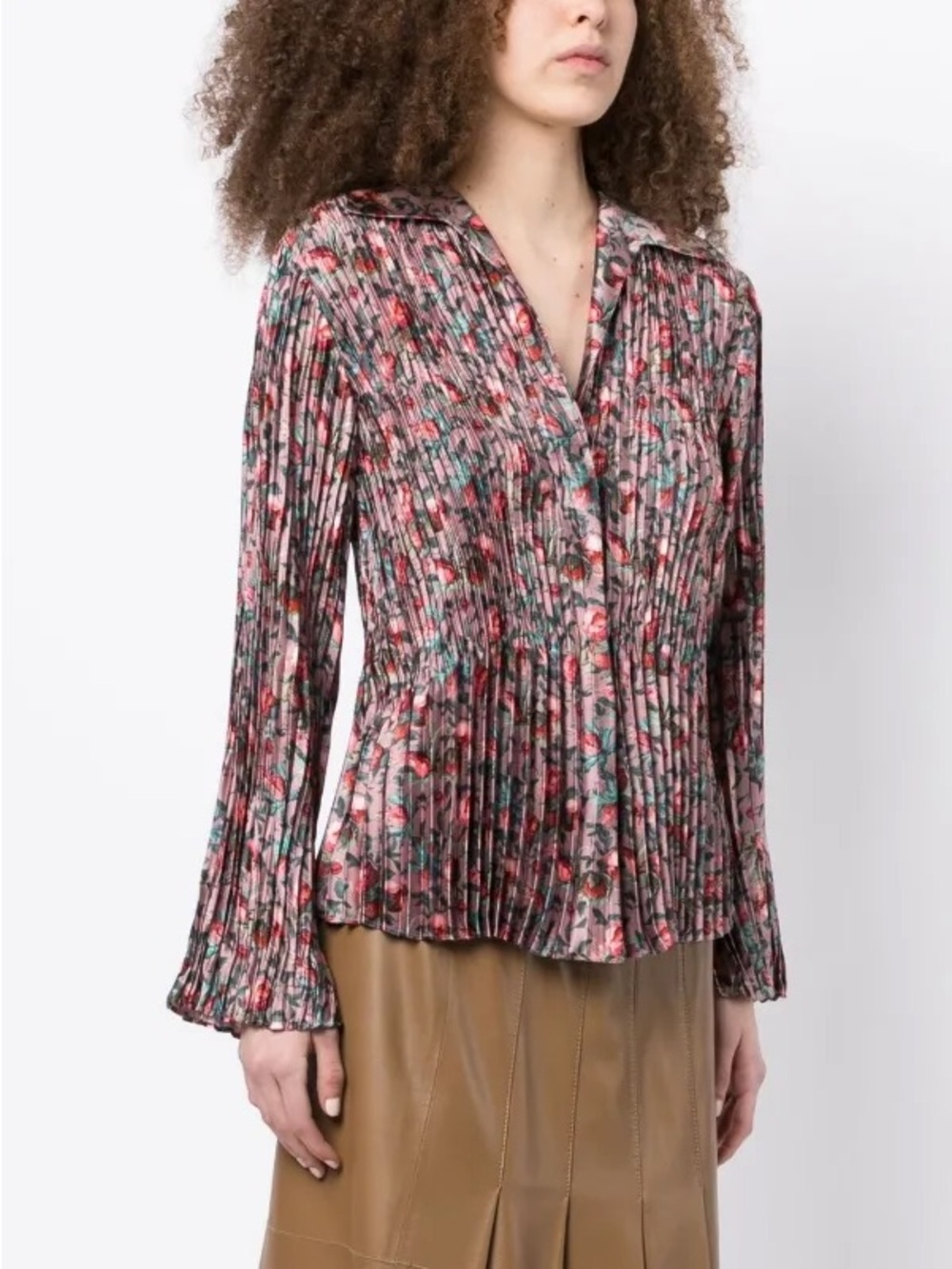 Vince Berry Blooms Pleated Button Down Blouse In Petal Quartz